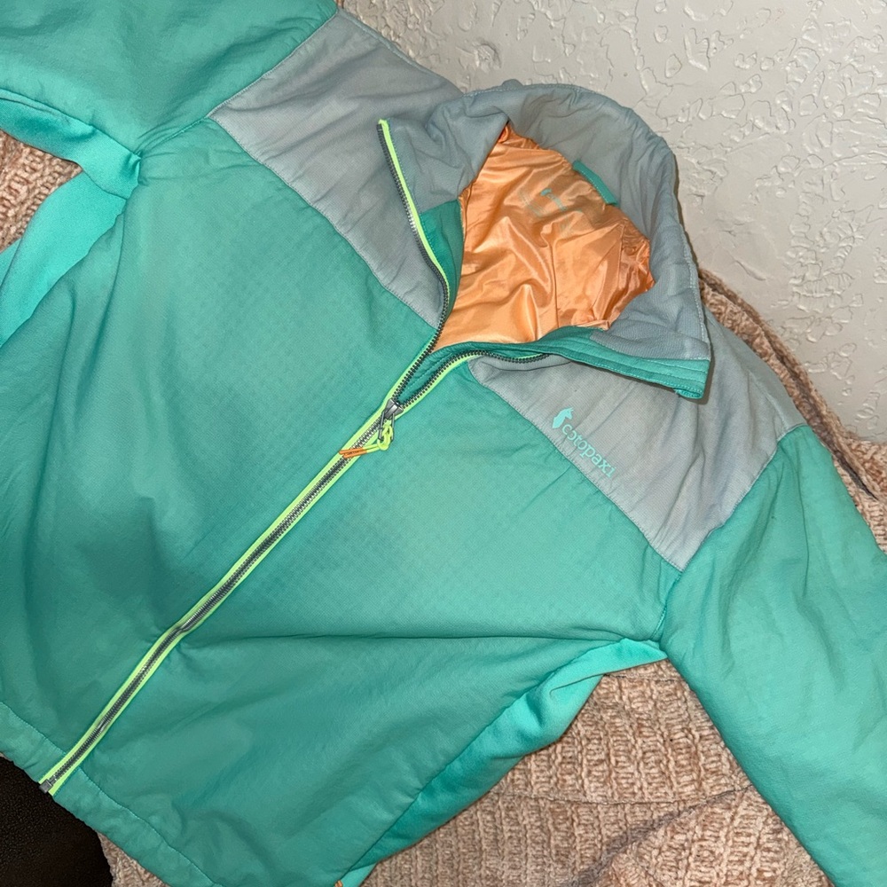 Cotopaxi Teal and Gray Kids Raincoat